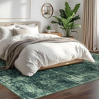 IOHOUZE Abstract Area Rugs 6x9 Ft Washable Rugs for Living Room, Non Slip Dining Room Rug, Printed Faux Wool Rugs for Bedroom, Floor Carpet for Office Nursery Playroom, Dark Green