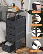 Narrow Dresser for Bedroom, Fabric Tall Dresser & Chests of Drawers with 4 Drawers, Vertical Organizer Storage Tower Unit for Bedroom, Hallway, Entryway Black Wood Grain
