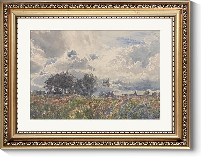 ARPEOTCY Vintage Gold Framed Wall Art Decor, 11x14 Inch Watercolor Wildflower & Sky Picture, Farmhouse Landscape Wall Art for Living Room Bedroom, Retro Kitchen Prints, Rustic Bathroom Decor Aesthetic