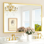 TETOTE Brushed Gold Bathroom Mirror for Over Sink 55" x 36" Large Brass Gold Beveled Framed Rectangular Vanity Mirror for Bathroom, Bedroom, Entryway, Living Room, Tempered Glass, Stronger Frame