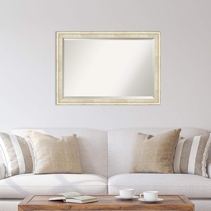 Amanti Art White Wall Mirror 28x40 Country White Wash Rectangle Bathroom Mirror for Wall Decor Living Room, Large Country Rustic Wood Frame, Hangs Horizonally and Vertically, Bathroom Decor, Beveled