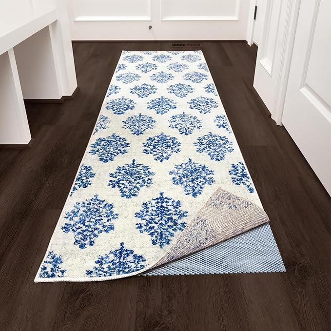 Veken Runner Rug Pad Gripper for Hardwood Floors, Non Slip 2x6 Ft Grey Blue Rug Pads for Area Rugs, Thick Rug Grippers for Tile Floors, Under Carpet Anti Skid Mat, Keep Your Rugs Safe and in Place