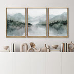MUDECOR Framed Wall Art Print Set Misty Mountain Lake Watercolor Serene Illustrations Modern Art Boho Decorative Colorful Chic for Living Room, Bedroom, Office - 24"x36"x3 Natural