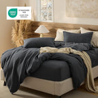 Bedsure 100% Cotton Duvet Cover King Size with Fitted Sheet - 4 Pieces Charcoal Waffle Weave Bedding Set, GentleSoft™ and Breathable, Includes 1 Duvet Cover 104x90, 1 Fitted Sheet, 2 Pillow Shams