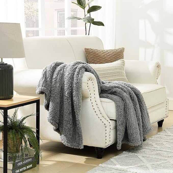 HORIMOTE HOME Ultra Soft Cozy Sherpa Throw Blanket, Grey Pattern Reversible, Light Weight Warm Decorative Boho Style Throw Blanket Cover for Sofa, Couch, Bedroom,Travel, Outdoor,60”x80”