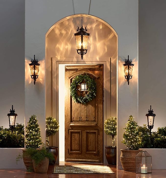 John Timberland Marseille Rustic Industrial Outdoor Wall Light Fixture Veranda Bronze Scroll 21 1/2" Champagne Hammered Glass for Exterior House Porch Patio Outside Deck Garage Front Door Home