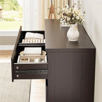 Modern 6 Drawer Dresser - Simply Chest of Drawers for Bedroom, Closet, Living Room, Hallway, Entryway, Wood Storage Double Dresser with Smooth Metal Rails - Retro Brown