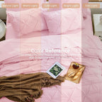 Sasttie Full Size Comforter Set, 7-Piece Bed in a Bag, Pintuck Bedding Set for All Season, Includes Comforter, Flat Sheet, Fitted Sheet, Pillowcases and Pillowshams, Baby Pink