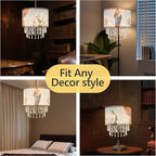 Madonna & Child Lamp Shade with Acrylic Bead Droplets, Drum Fabric Light Shade for Ceiling Pendant Table & Floor Lamps, Religious Catholic Christian Church Prayer, 11.8in