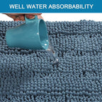 H.VERSAILTEX Bath Mats for Bathroom Non Slip Extra Thick Chenille Striped Bath Rug 24" x 36" Absorbent Non Skid Fluffy Soft Shaggy Rugs Washable Plush Mats for Indoor, Bath Room, Tub - Stone Blue