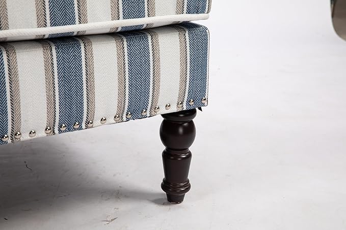 KEIKI Vintage Striped Accent Chair with Nailhead Trim, Upholstered Lounge Armchair for Living Room, High Back Reading Chair Bedroom