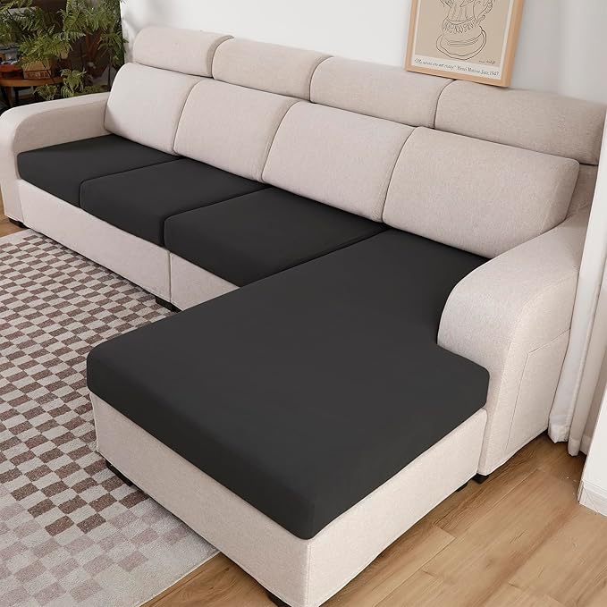 Waterproof Couch Cushion Covers 3 Seater Covers, Stretch Individual Sofa Seat Covers, Reversible Couch Furniture Protector for Pets(3-Piece Sofa Cushion Cover, Black)