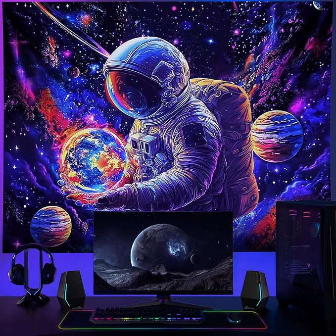 NYZE Astronaut Space Tapestry for Bedroom, Glow in the Dark Room Decor Wall Tapestries, Cool Galaxy Planet Wall Hanging, Wall Hanging for Men Guys Gamer Room Dorm Living Room 79in×59in