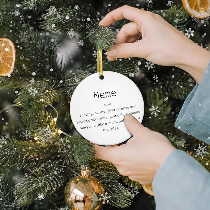 Meme Gifts Ornaments, Mother's Day Birthday Gifts for Grandma from Grandkids Grandchildren Ceramic Ornament Keepsake, Meme Definition Hanging Ornaments for Christmas Tree Decoration