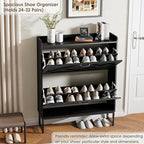 Nicetree Shoe Storage Cabinet with 2 Flip Drawers, Freestanding Shoe Organizer, Shoe Cabinet with Metal Legs, Narrow Shoe Rack Cabinet, Farmhouse Slim Shoe Cabinet for Entryway, Foyer, Hallway, Black