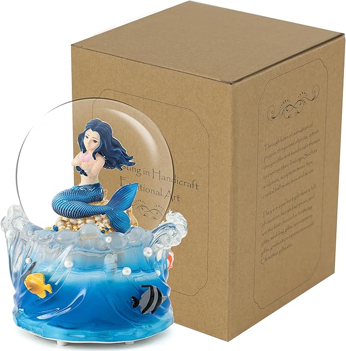 Mermaid Snow Globe Music Box with Light, Ocean Theme Birthday Gift for Girls Daughter Girlfriend Wife Women Anniversary Christmas Birthday Gift Musical Box Play You are My Sunshine
