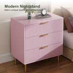 GarveeHome Pink Dresser, Modern 3 Drawer Dresser for Bedroom with Gold Handle and Large Drawer, Wood Double Chest of Drawers and Storage Organizer for Living Room, Hallway, Entryway