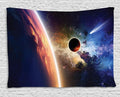 Ambesonne Outer Space Tapestry, Comet Approaches Vibrant Planet Scientific Realities in Solar System World Scene, Wide Wall Hanging for Bedroom Living Room Dorm, 80" X 60", Blue Red