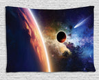 Ambesonne Outer Space Tapestry, Comet Approaches Vibrant Planet Scientific Realities in Solar System World Scene, Wide Wall Hanging for Bedroom Living Room Dorm, 80" X 60", Blue Red