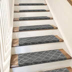 PURE ERA Bullnose Carpet Stair Treads Set Tape Free Non-Slip Indoor Stair Protectors Pet Friendly Rugs 9.5" x 30"(7 Pieces,Grey Diamond Trellis)