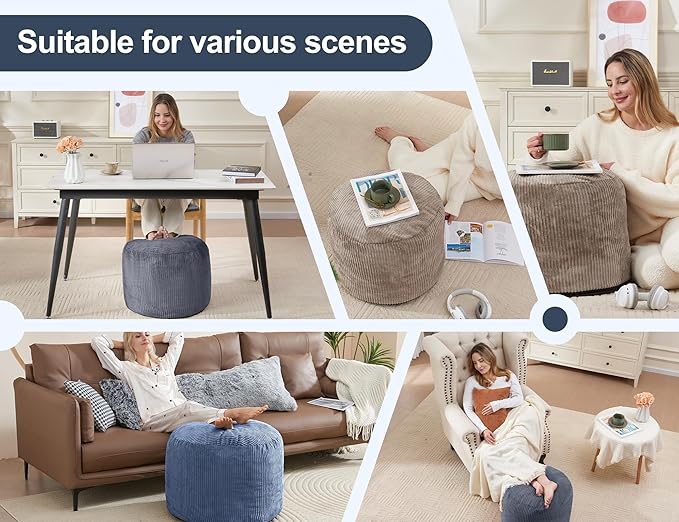 Pouf Ottoman Foot Stools with Foam Small Ottoman for Living Room Corduroy Ottomans Pouf 26x18in Foot Rest for Chair Brown Hassocks and Ottomans
