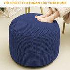 Round Stuffed Pouf Ottoman for Foot Rest, Storage Ottoman Pouf Foot Stool Cushion, Faux Fur Poufs with Foam Chunk Filling, 20 X 15 Inch Floor Chair for Living Room Bedroom Home Decor, Navy Blue