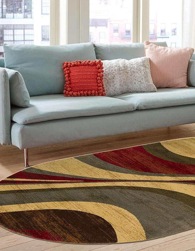 Unique Loom Barista Collection Area Rug - Ngada (5' 3" x 8' Oval, Beige/Red)