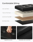 SONGMICS Small Folding Storage Ottoman, Foot Rest Stool, Cube Footrest, Synthetic Leather, 12.2 x 16.1 x 12.2 Inches, 286 lb Capacity, for Living Room, Bedroom, Dorm, Ink Black ULSF100B01