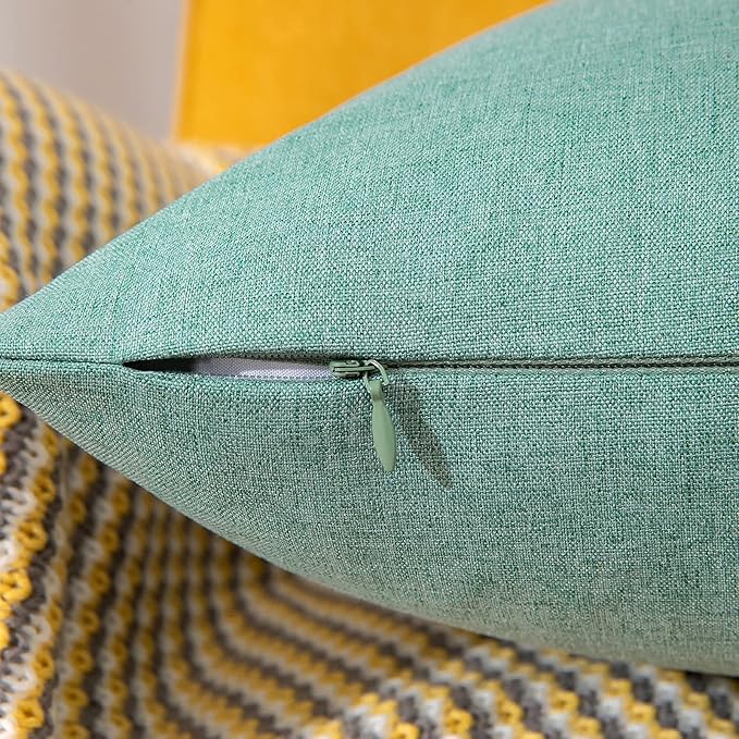 MIULEE Pack of 2 Decorative Outdoor Solid Waterproof Throw Pillow Covers Spring Faux Linen Garden Farmhouse Cushion Cases for Summer Patio Tent Balcony Couch Sofa 12x12 Inch Teal