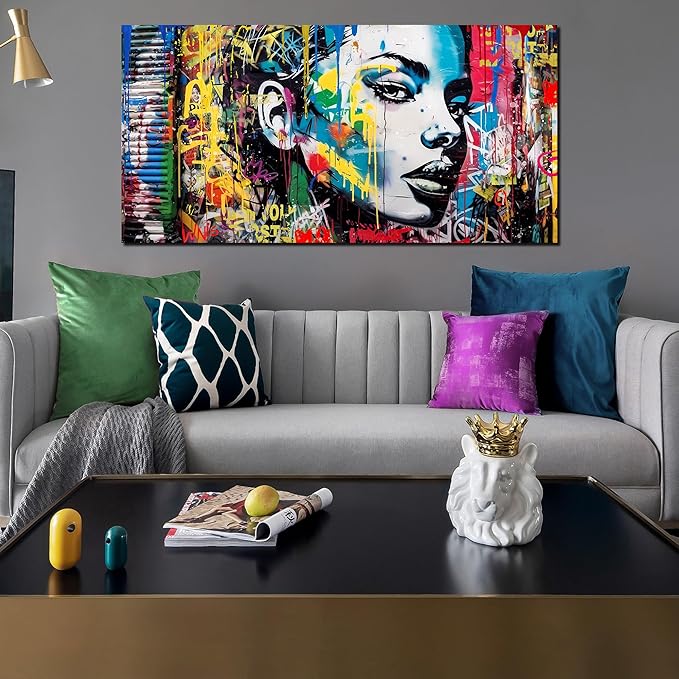 CIRABKY African American Wall-Art for Living Room - Black Girl Wall Art - Graffiti Wall Decor Colorful Pictures Big Poster Size 29" x 59"