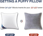 Siluvia 24x24 Pillow Inserts Set of 2 Square Throw 24 Euro Pillows with 100% Cotton Cover for Sofa, Couch, and Bed - White
