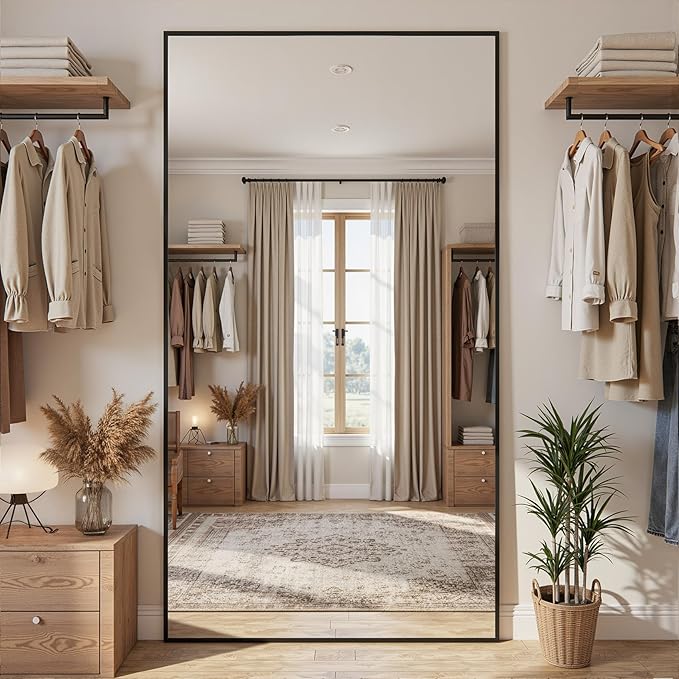 Full Length Mirror, 81"x41" Full Body Mirror, Oversized Floor Mirrors, Leaning Free Standing Mirrors, Hanging Mounted Large Mirrors for Bedroom Dressing Room, Cloakroom, Black