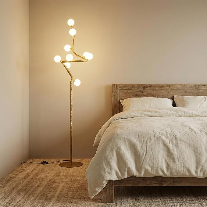 Tree Branch Floor Lamp for Living Room, 9-Light Gothic Moon Branch Floor Lamp, Wood Grain Resin & Metal Base for Farmhouse, Bedroom, Office,Halloween Decor(66")