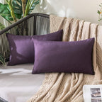 MIULEE Pack of 2 Decorative Outdoor Solid Waterproof Throw Pillow Covers Faux Linen Garden Farmhouse Cushion Cases for Patio Tent Balcony Couch Sofa 20x12 Inch Purple