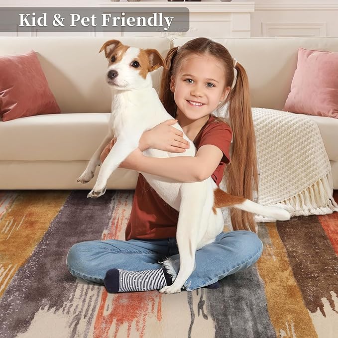 Ciicool Modern Abstract Area Rug 2x3 Washable Small Entryway Rug, Non-Slip Low Pile Throw Rugs, Foldable Kitchen Bathroom Rugs, Red Yellow Grey Floor Carpet for Entrance Bedroom Indoor Doormat