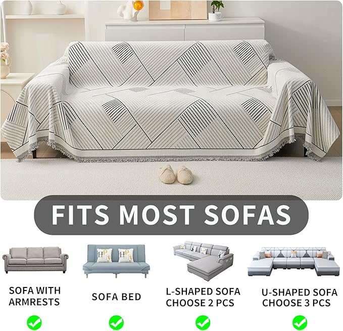 HAOMAIJIA Non Slip Couch Cover Sofa Covers for 3 Cushion Couch Washable sectional Couch Covers for Dogs pet Furniture Protector Couch Cover Blanket for Living Room (CQ-Black/Grey, 91"x134")