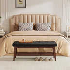 LEILISI Entryway Shoe Bench with Storage, End of Bed Bench, Microfiber Leather Upholstered Button-Tufted Seat Bench with Solid Wood Frame for Living Room, Bedroom (Black, 43.3'')