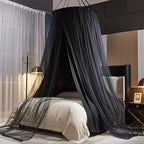 Kertnic Luxurious Bed Canopy for Girls & Adults - Double Layer Princess Canopy with Lace, Round Dome Mosquito Netting for Queen/King Bed Tent (Black)