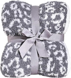 Panku Ultra Soft Leopard Throw Blanket, Cozy Knit Warm Cheetah Fleece Blankets for Couch and Sofa, Knit Reversiable Luxury Fluffy Blanket Throw (50x60 Inches, Snow Light Grey)