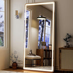 GLSLAND LED Full Length Mirror 71x32 inch Oversized Body Mirrors with Lights Wall Mounted Hanging Floor Standing Mirror for Bedroom, Living Room, Cloakroom, White
