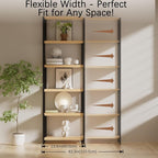 6 Tier Corner Shelf/Bookshelf, Deformable L Shaped Bookcase, Modern Tall Storage Display Rack with Sturdy Metal Frame for Home Office (Natural Wood Color)