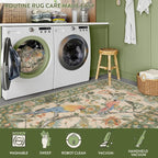 Lahome Botanical Birds 3x5 Green Washable Kitchen Rugs for Bathroom, Boho Entryway Rug for Bedroom, Vintage Soft Non Slip Indoor Carpet for Living Room Front Door (3x5ft,Green)