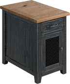 Martin Svensson Home Solid Wood Black and Driftwood Rustic Chairside End Table with Power and Storage