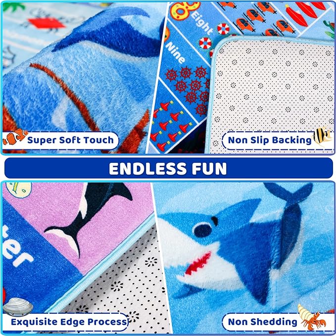 ABC Kids Rug for Playroom 59"×39.4" Ocean Rug Baby Play Mat Alphabet Mat Sea Animal Number Shape Classroom Kids Playroom Carpet Early Learning Carpet for Preschool Toddlers