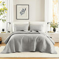 Comfort Spaces Grey Oversized Queen Quilt Set 102"x118" Bedspread Quilted Summer Lightweight Microfiber Bedding Coverlet with Double Sided Stitching Soft All Season Cozy 3 Piece with Matching Shams