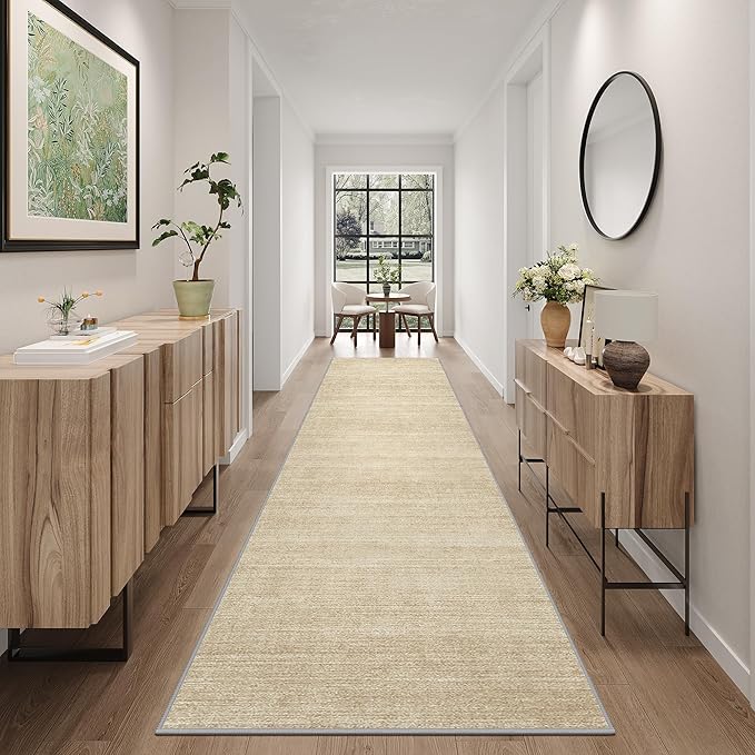 Art&Tuft Non-Slip Runner Rug - 2x12 Runner Rug Washable Low-Pile Rugs Runners, Soft Distressed Carpet Runner for Bedroom Bathroom Kitchen Laundry Living Room, Brown