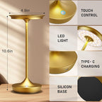 LED Cordless Table Lamps Rechargeable - Outdoor 6000mAh Battery Operated Portable Tables Light 3 Color Stepless Dimming Lamp with Memory Function for Patio Restaurant Dining Gold