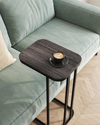 C Shaped End Table, 27 Inches High Small Side Table for Sofa and Bed, Couch Table Slides Under, Tall Tv Tray Table for Living Room, Bedroom, Metal Frame, Black Oak
