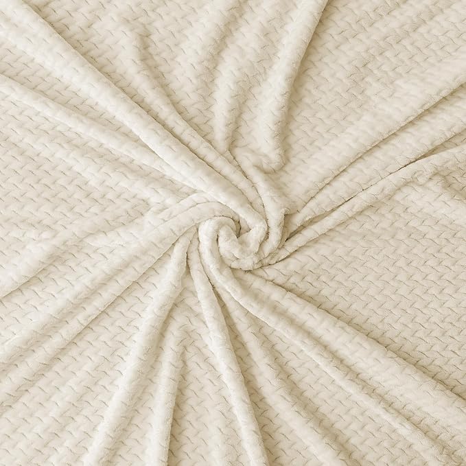 Oversized King Fleece Blanket 120x120 Inches, Seamless Soft Cozy 3D Jacquard Flannel Blanket 10'x10' Extra Large for Bed, Sofa, Couch, Travel & Camping, California King Throw, Beige Leaf