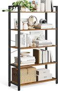 VASAGLE 5-Tier Bookshelf, Bookcase with Steel Frame, Book Shelf for Living Room, Home Office, Study, 11.8 x 31.5 x 60.2 Inches, Industrial Style, Rustic Brown and Ink Black ULLS081B01